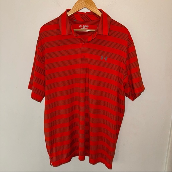 Under Armour Men's Orange Striped Polo Shirt - Picture 1 of 6